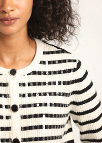 Blanc De Blanc-Black Nebula Sequin Cardigan | Women's Top by Derek Lam 10 Crosby