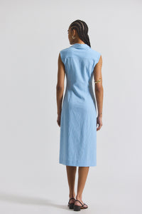 Dusk Blue-White Nera Ruched Button Down Dress | Women's Dresses by Derek Lam 10 Crosby