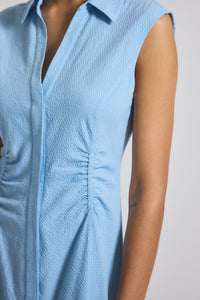 Dusk Blue-White Nera Ruched Button Down Dress | Women's Dresses by Derek Lam 10 Crosby