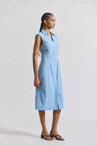 Dusk Blue-White Nera Ruched Button Down Dress | Women's Dresses by Derek Lam 10 Crosby