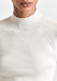 White Kassandra Ribbed Mock Neck Sweater | Women's Top by Derek Lam 10 Crosby