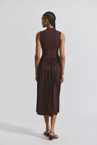 Chocolate Maizie Mock Neck Sleeve Pleated Sweater Dress | Women's Dresses by Derek Lam 10 Crosby