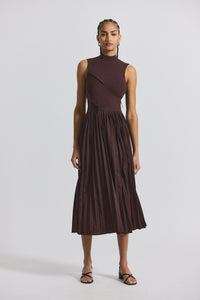 Chocolate Maizie Mock Neck Sleeve Pleated Sweater Dress | Women's Dresses by Derek Lam 10 Crosby