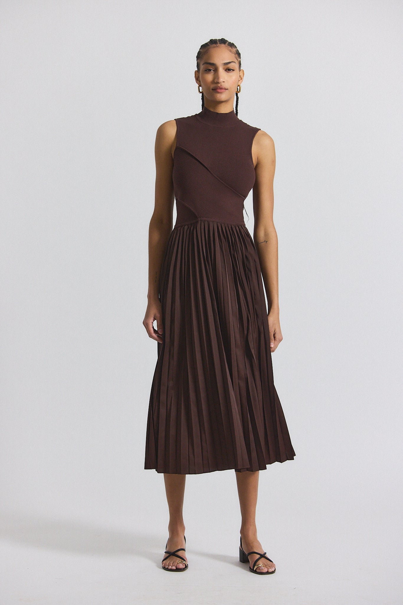 Derek Lam 10 Crosby Maizie Mock Neck Pleated Sweaterdress
