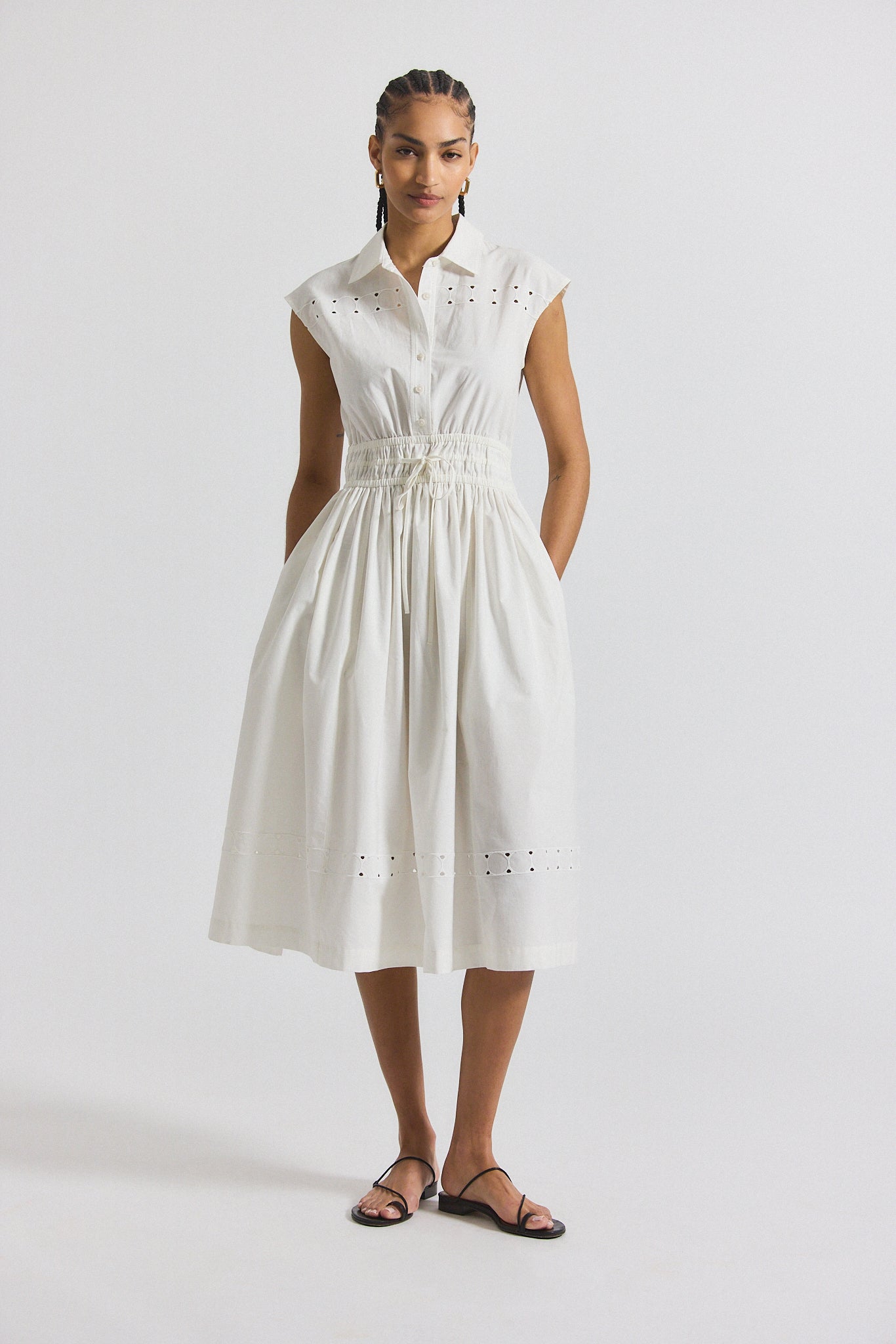 Derek Lam Nikita Cotton Poplin Eyelet Mide Dress - White - 2 Derek Lam Nikita Cotton Poplin Eyelet Mide Dress - White - 2