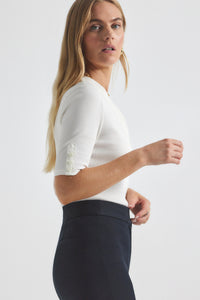 Off White Adrian Mixed Media Tee | Women's Top by Derek Lam 10 Crosby