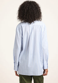 Blue Multi Orianne Lurex Stripe Voile Long Sleeve Button Front Shirt | Women's Top by Derek Lam 10 Crosby