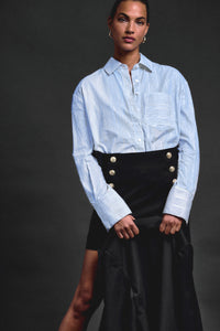 Blue Multi Orianne Lurex Stripe Voile Long Sleeve Button Front Shirt | Women's Top by Derek Lam 10 Crosby