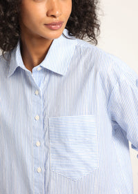 Blue Multi Orianne Lurex Stripe Voile Long Sleeve Button Front Shirt | Women's Top by Derek Lam 10 Crosby