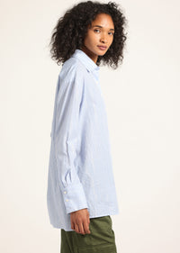 Blue Multi Orianne Lurex Stripe Voile Long Sleeve Button Front Shirt | Women's Top by Derek Lam 10 Crosby