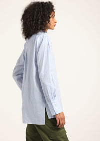 Blue Multi Orianne Lurex Stripe Voile Long Sleeve Button Front Shirt | Women's Top by Derek Lam 10 Crosby