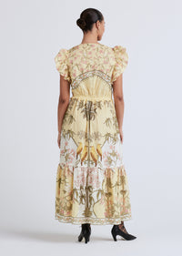 Pale Yellow Multi Isadora V-Neck Ruffle Dress | Women's Dress by Derek Lam 10 Crosby