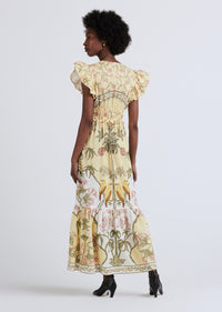 Pale Yellow Multi Isadora V-Neck Ruffle Dress | Women's Dress by Derek Lam 10 Crosby
