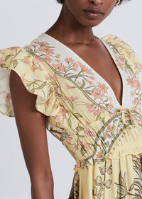 Pale Yellow Multi Isadora V-Neck Ruffle Dress | Women's Dress by Derek Lam 10 Crosby
