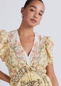 Pale Yellow Multi Isadora V-Neck Ruffle Dress | Women's Dress by Derek Lam 10 Crosby