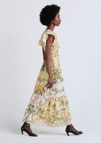 Pale Yellow Multi Isadora V-Neck Ruffle Dress | Women's Dress by Derek Lam 10 Crosby