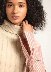 Oatmeal-Rosewood Paola Mixed Media Turtleneck Sweater | Women's Top by Derek Lam 10 Crosby