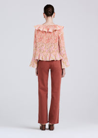 Patchwork Multi Charis Pleated Ruffle Blouse | Women's Top by Derek Lam 10 Crosby
