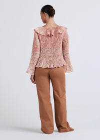 Patchwork Multi Charis Pleated Ruffle Blouse | Women's Top by Derek Lam 10 Crosby