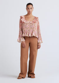 Patchwork Multi Charis Pleated Ruffle Blouse | Women's Top by Derek Lam 10 Crosby