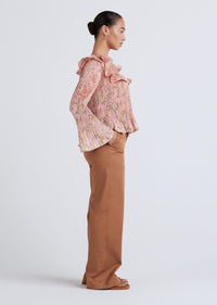 Patchwork Multi Charis Pleated Ruffle Blouse | Women's Top by Derek Lam 10 Crosby