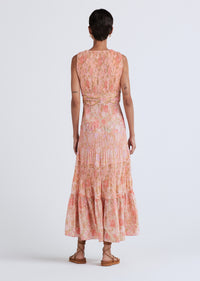 Patchwork Multi Iris Pleated V-Neck Dress | Women's Dress by Derek Lam 10 Crosby