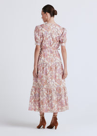 Pink Multi Columba Puff Sleeve V-Neck Dress | Women's Dress by Derek Lam 10 Crosby