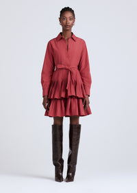 Rhubarb Sterling Long Sleeve Pleated Mini Dress | Women's Dress by Derek Lam 10 Crosby