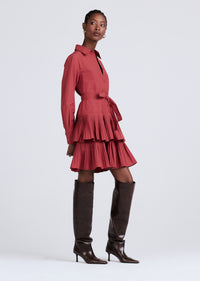 Rhubarb Sterling Long Sleeve Pleated Mini Dress | Women's Dress by Derek Lam 10 Crosby