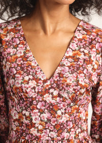 Burgundy Mini Floral Savannah V-Neck Peplum Top | Women's Top by Derek Lam 10 Crosby