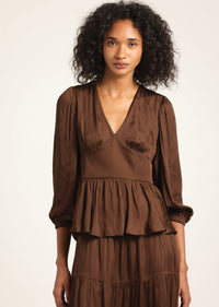 Espresso Savannah V-Neck Peplum Top | Women's Top by Derek Lam 10 Crosby