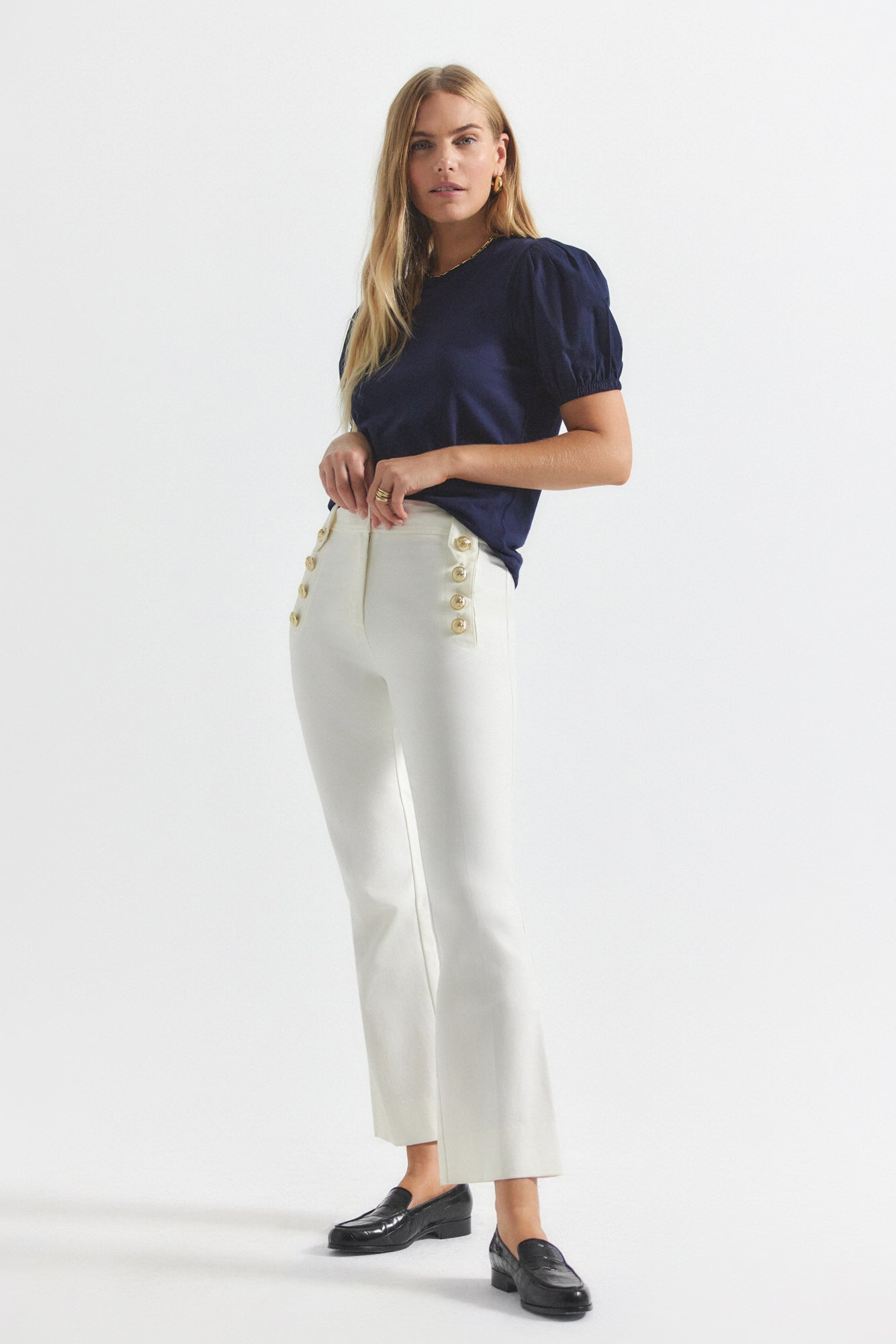 Robertson Soft White Crop Flare Trouser - Essentials | Derek Lam 10 Cr display picture 1