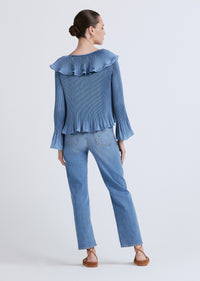 Steel Blue Charis Pleated Ruffle Blouse | Women's Top by Derek Lam 10 Crosby