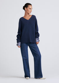 Sunwashed Blue Heather Cassie Mixed Media Sweater | Women's Sweater by Derek Lam 10 Crosby