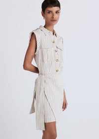 Tan Multi Giselle Mini Tie Front Cargo Dress | Women's Dress by Derek Lam 10 Crosby