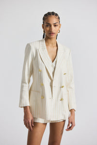 Sand-White Walter Double Breasted Jacket | Women's Jackets by Derek Lam 10 Crosby