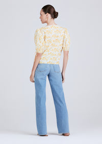 Yellow Multi Nora Puff Sleeve Top | Women's Top by Derek Lam 10 Crosby