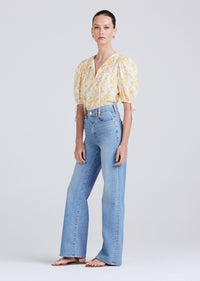 Yellow Multi Nora Puff Sleeve Top | Women's Top by Derek Lam 10 Crosby