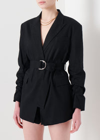 Black Harrison Gathered Sleeve Blazer | Women's Blazer by Derek Lam 10 Crosby