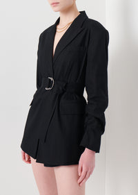 Black Harrison Gathered Sleeve Blazer | Women's Blazer by Derek Lam 10 Crosby