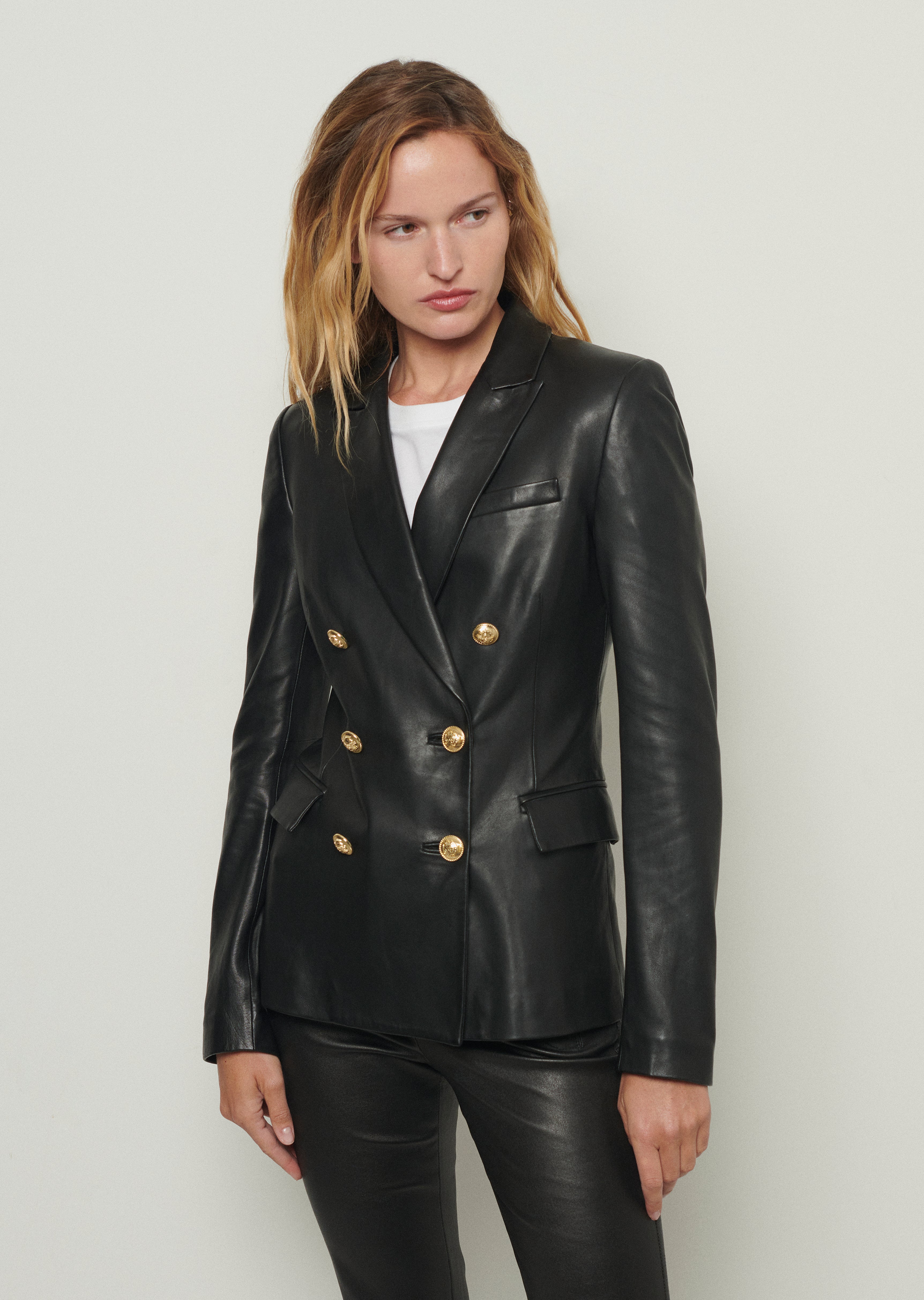 Franklin Double Breasted Jacket - Black Leather