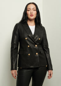 Black Leather Franklin Double Breasted Jacket | Women's Jacket by Derek Lam 10 Crosby