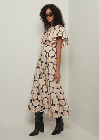 Black Multi Romilly Flutter Sleeve Dress | Women's Dress by Derek Lam 10 Crosby