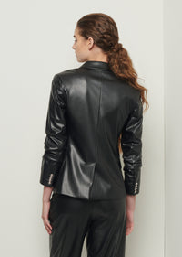 Black Faux Leather Ralph Ruched Sleeve Jacket | Women's Jacket by Derek Lam 10 Crosby