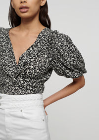 Black-White Salma Twist Front V-Neck Top | Women's Top by Derek Lam 10 Crosby