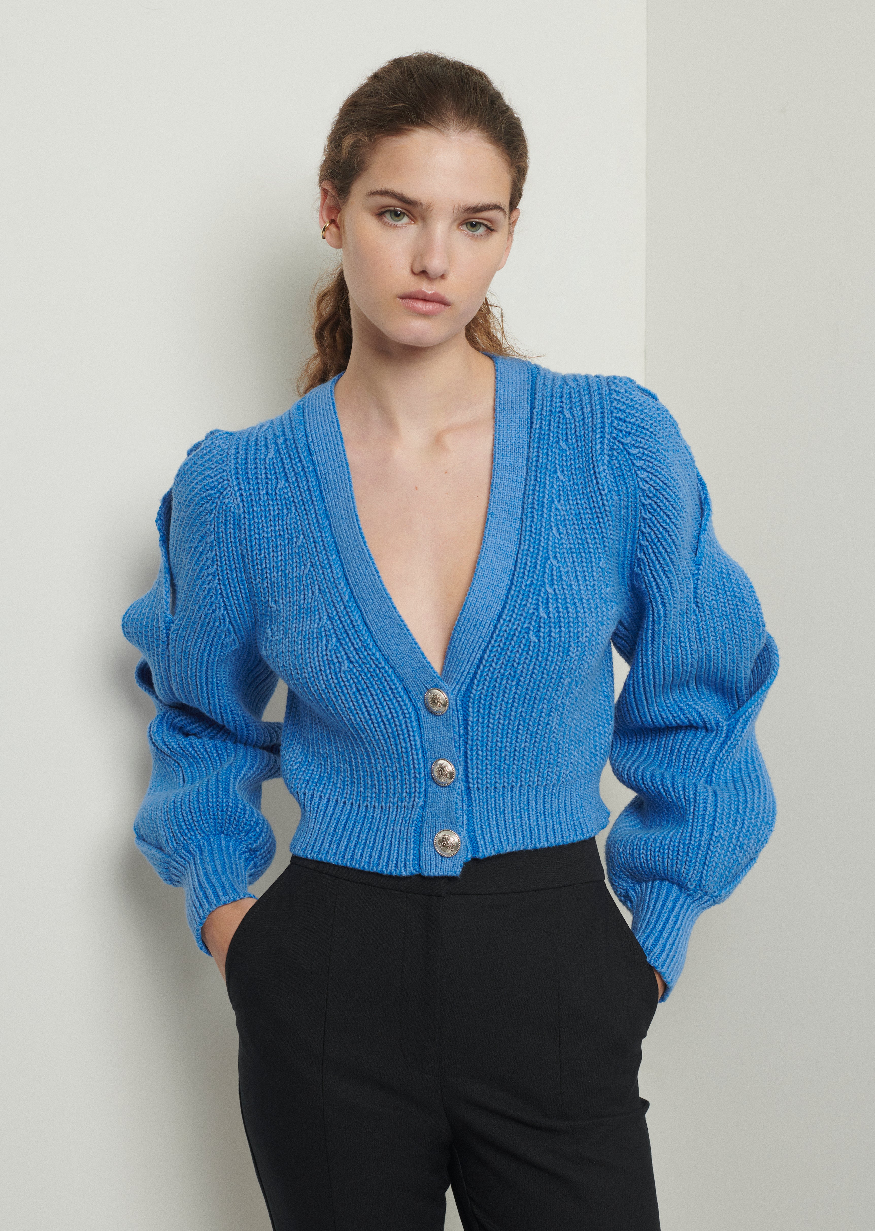 Marcelyn Twisted Sleeve Cardigan - Blue