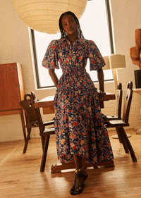 Blue Multi Dahlia Balloon Sleeve Shirt Dress | Women's Dress by Derek Lam 10 Crosby