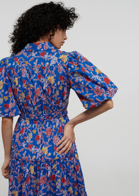 Blue Multi Dahlia Balloon Sleeve Shirt Dress | Women's Dress by Derek Lam 10 Crosby