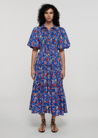 Blue Multi Dahlia Balloon Sleeve Shirt Dress | Women's Dress by Derek Lam 10 Crosby