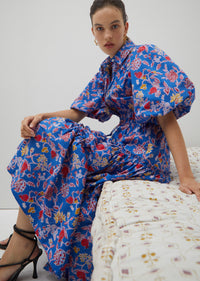 Blue Multi Dahlia Balloon Sleeve Shirt Dress | Women's Dress by Derek Lam 10 Crosby